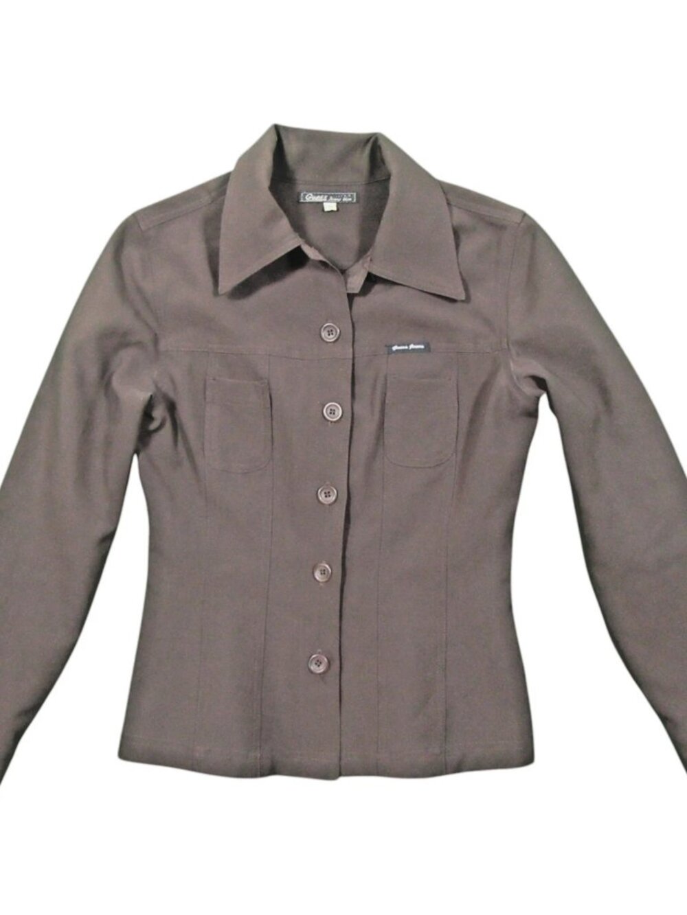 GUESS Womens Vintage Jacket Size Small Brown Snap Button Long Sleeve Top Coat